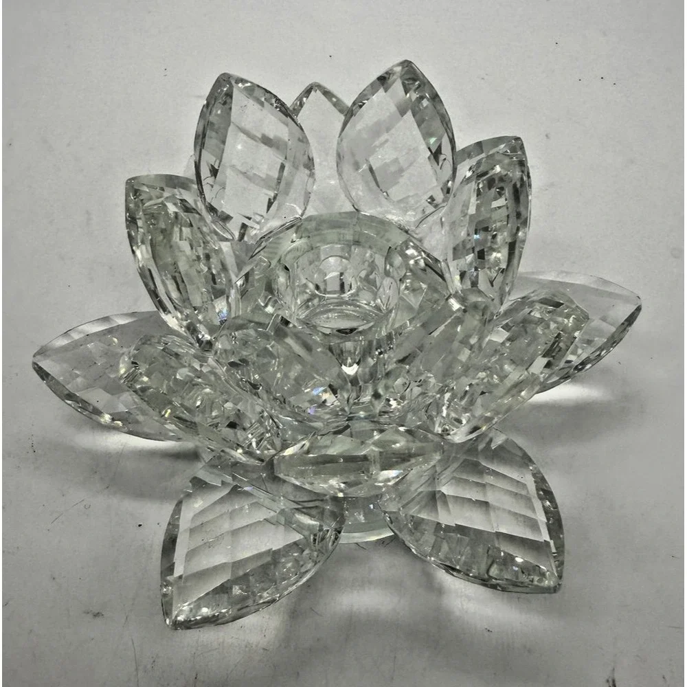 Z Gallerie Crystal Lotus Flower Figurine Small Clear Faceted Candle Holder